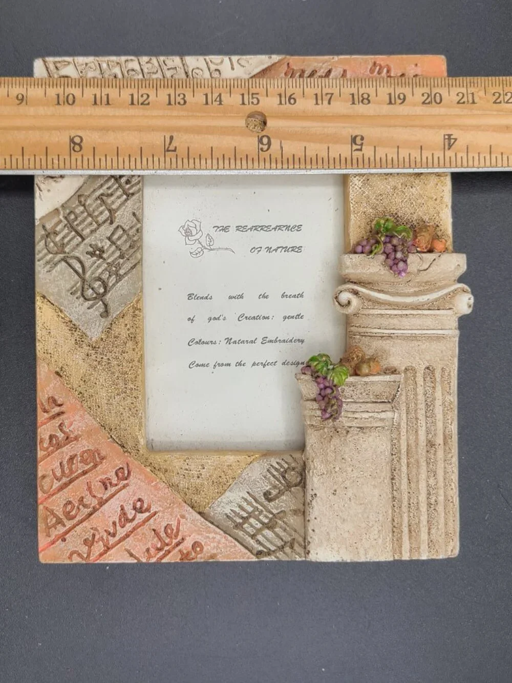 Vtg Wangs International Resin Picture Frame Set 3 Tuscan Column Grapes Music